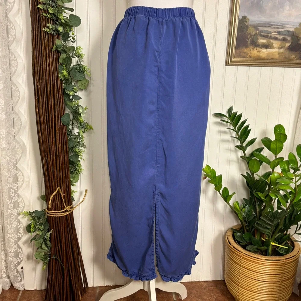 Russ Berens Malibu USA 2 Piece Set XS Blue Excellent Vintage Ruffle Tencel
